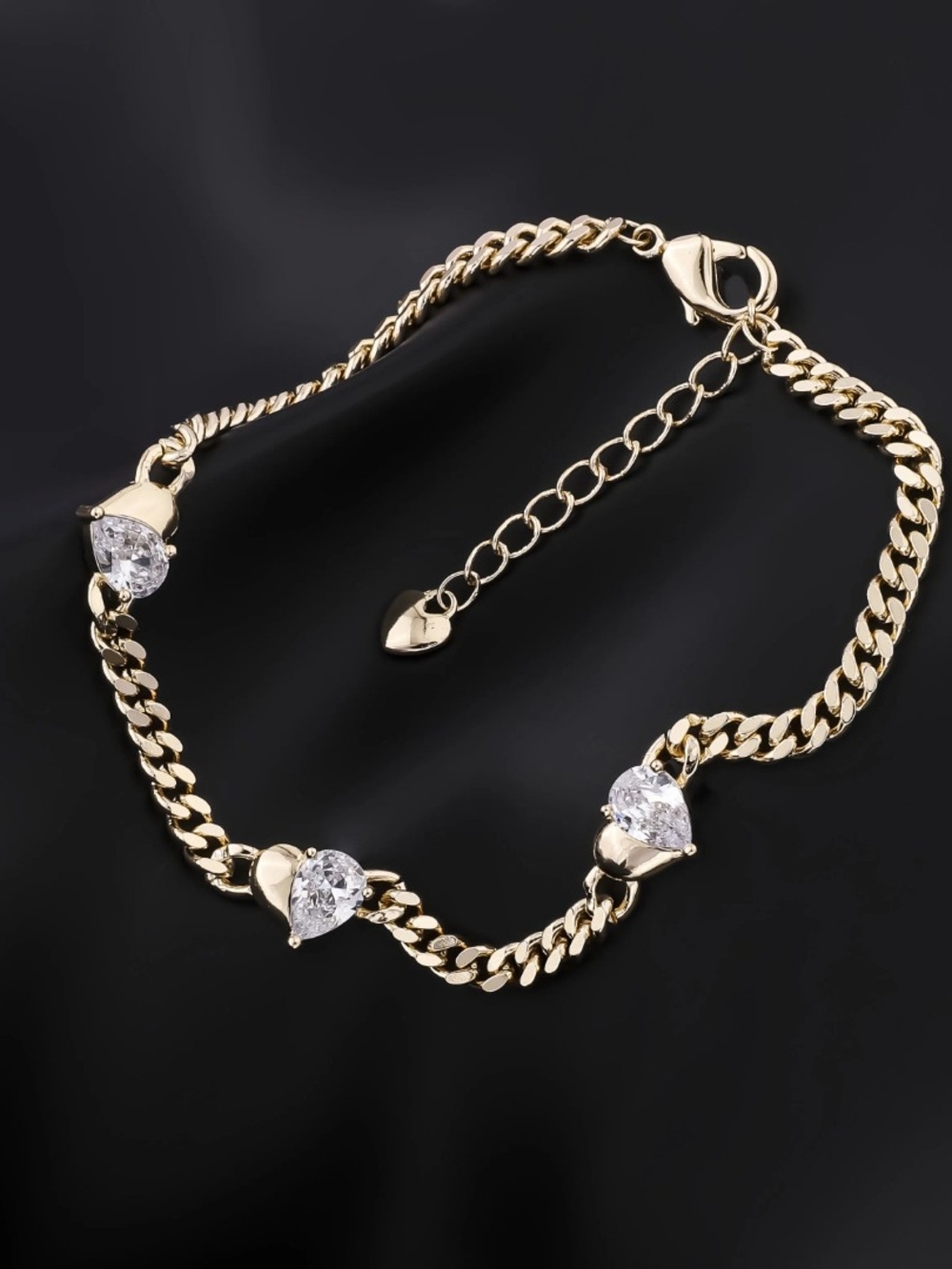 Gold-Tone Heart CZ Link Bracelet